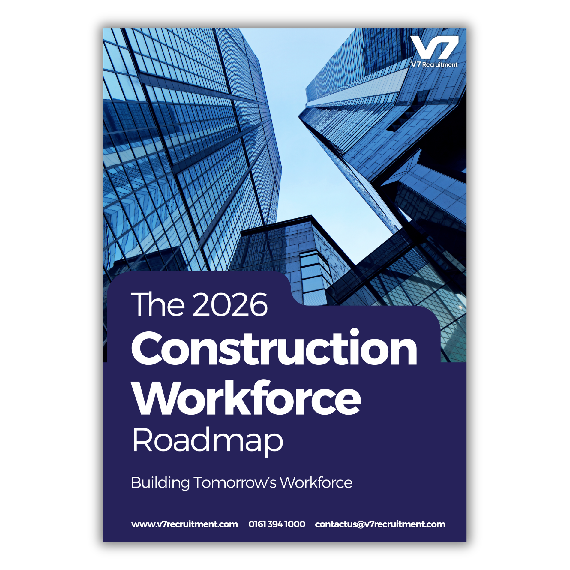 Cover of “The 2026 Construction Workforce Roadmap” on a blue skyscraper background.