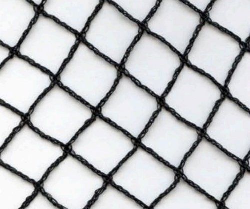 Black diamond-pattern netting against a white background.