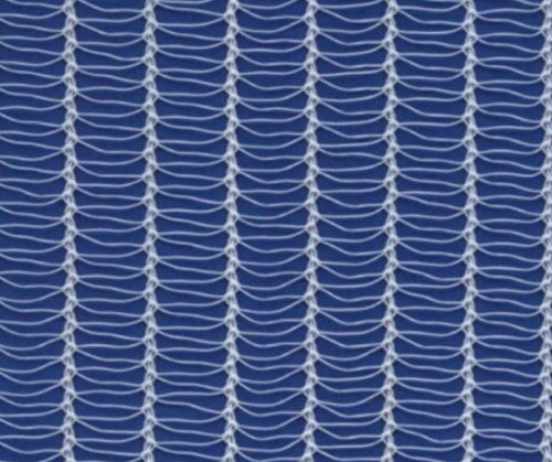 Blue woven mesh pattern with repeating white wavy lines.