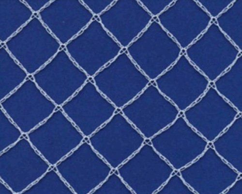 Blue chain-link fence with a repeating diamond pattern