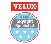 VELUX logo with 5-star Skylight Specialist badge in red, gray, and blue