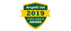 Angi’s List 2019 Super Service Award badge in green and yellow