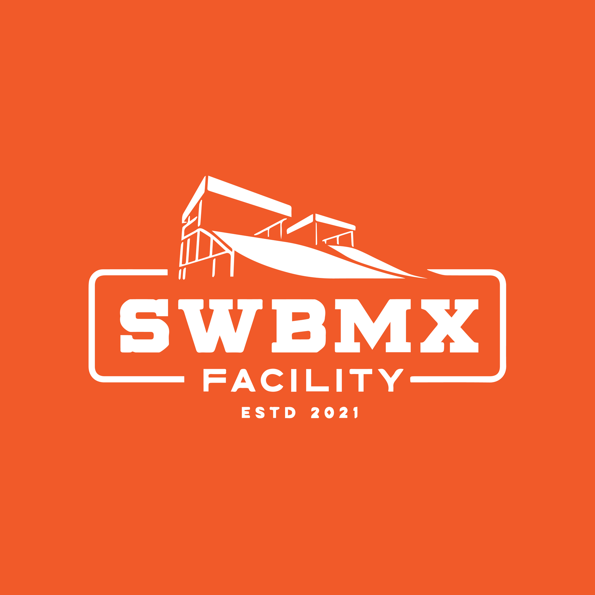 A logo for swbmx facility with an orange background