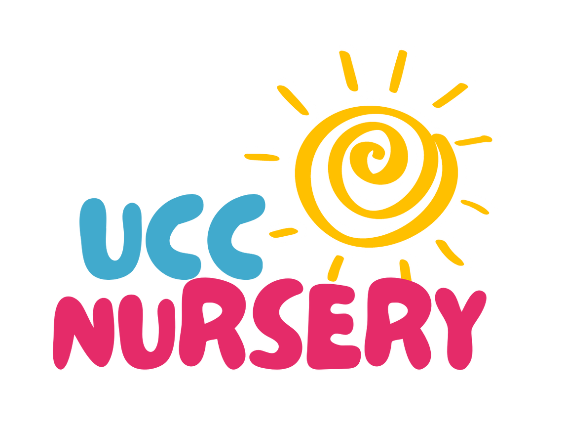 a logo for a nursery with a sun and the words ucc nursery