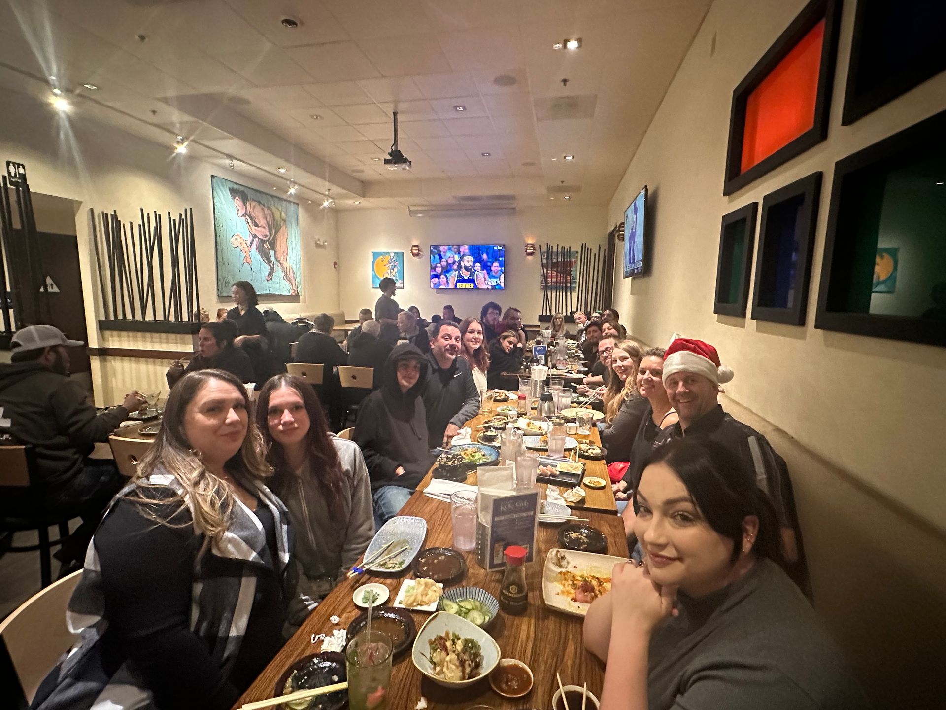 Workman team at dinner