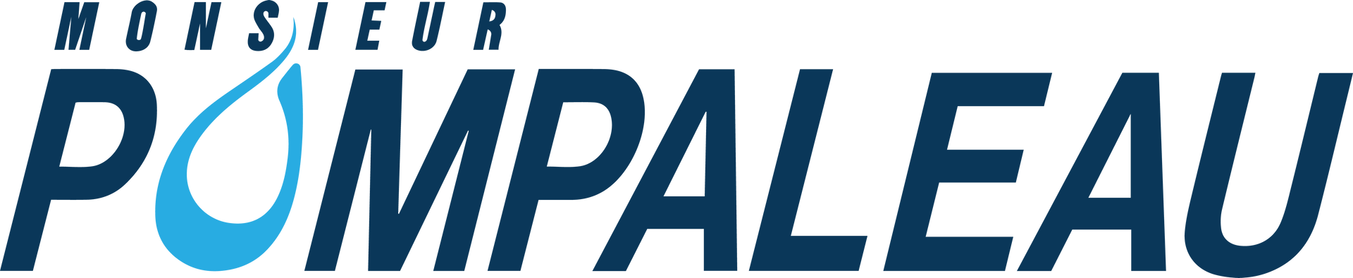 Logo de "Monsieur Pompaleau" avec une goutte d'eau bleue.