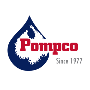 Un logo bleu et rouge pour pompco depuis 1977