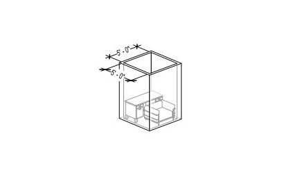 Diagram of a small room with furniture inside. The room is 5 ft. x 5 ft.