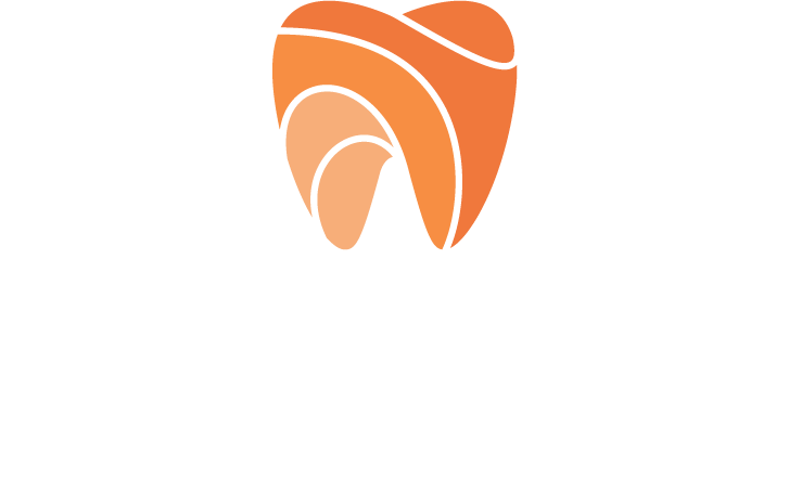 Orange abstract tooth graphic, used as a logo.