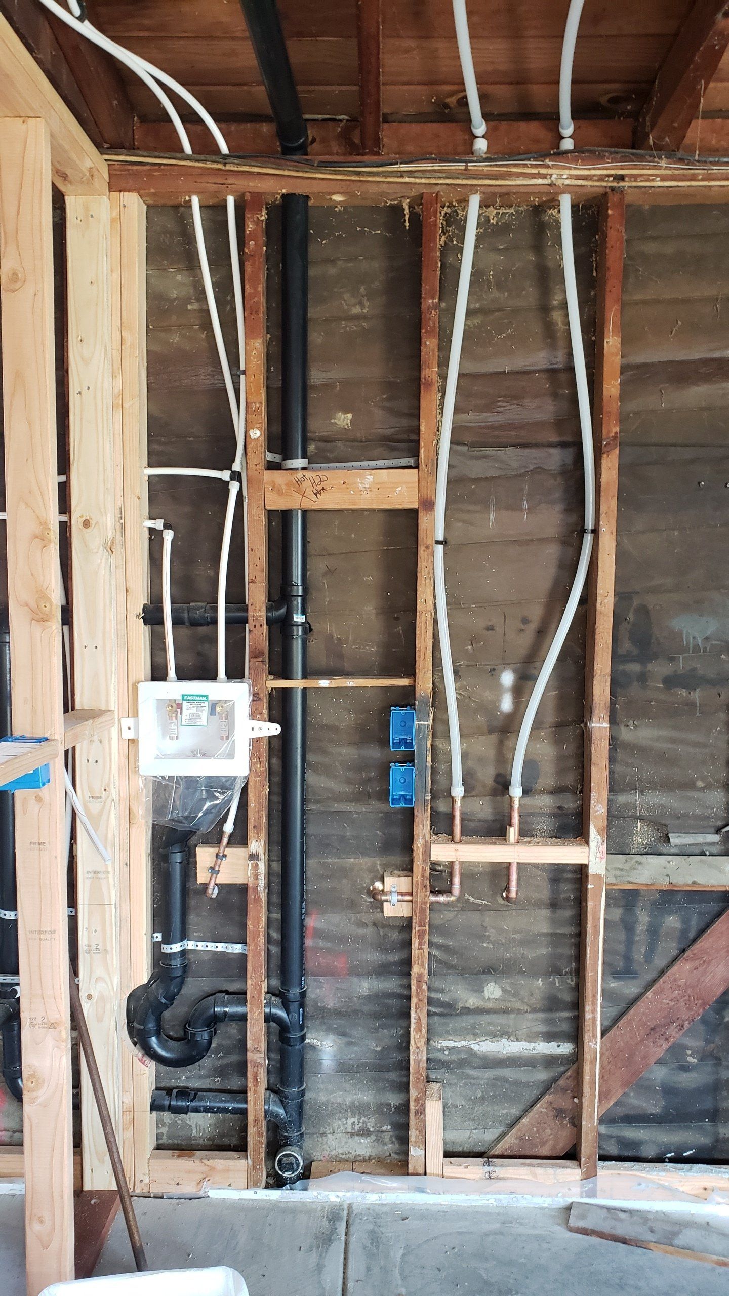 In Progress Wall Wiring Installation — San Diego, CA — Level Up Plumbing