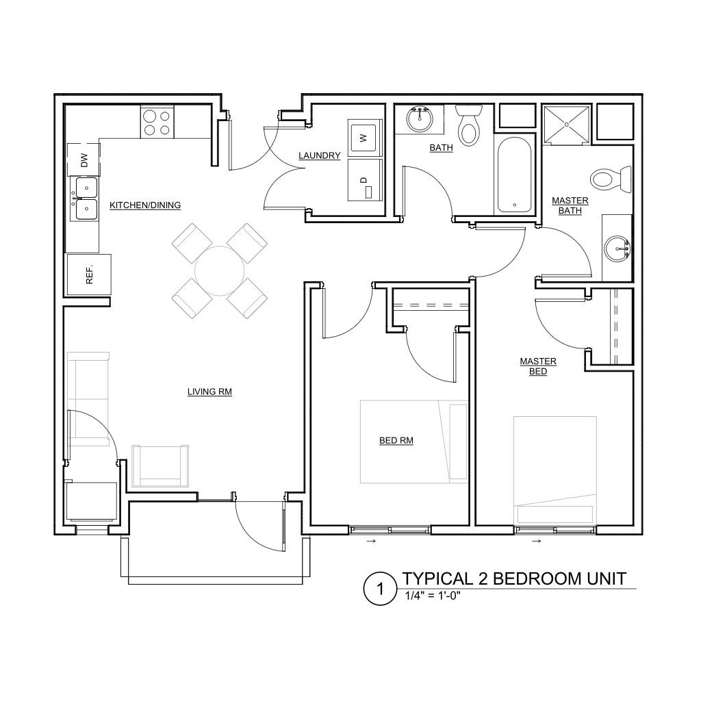 a floor plan of a typical 2 bedroom unit