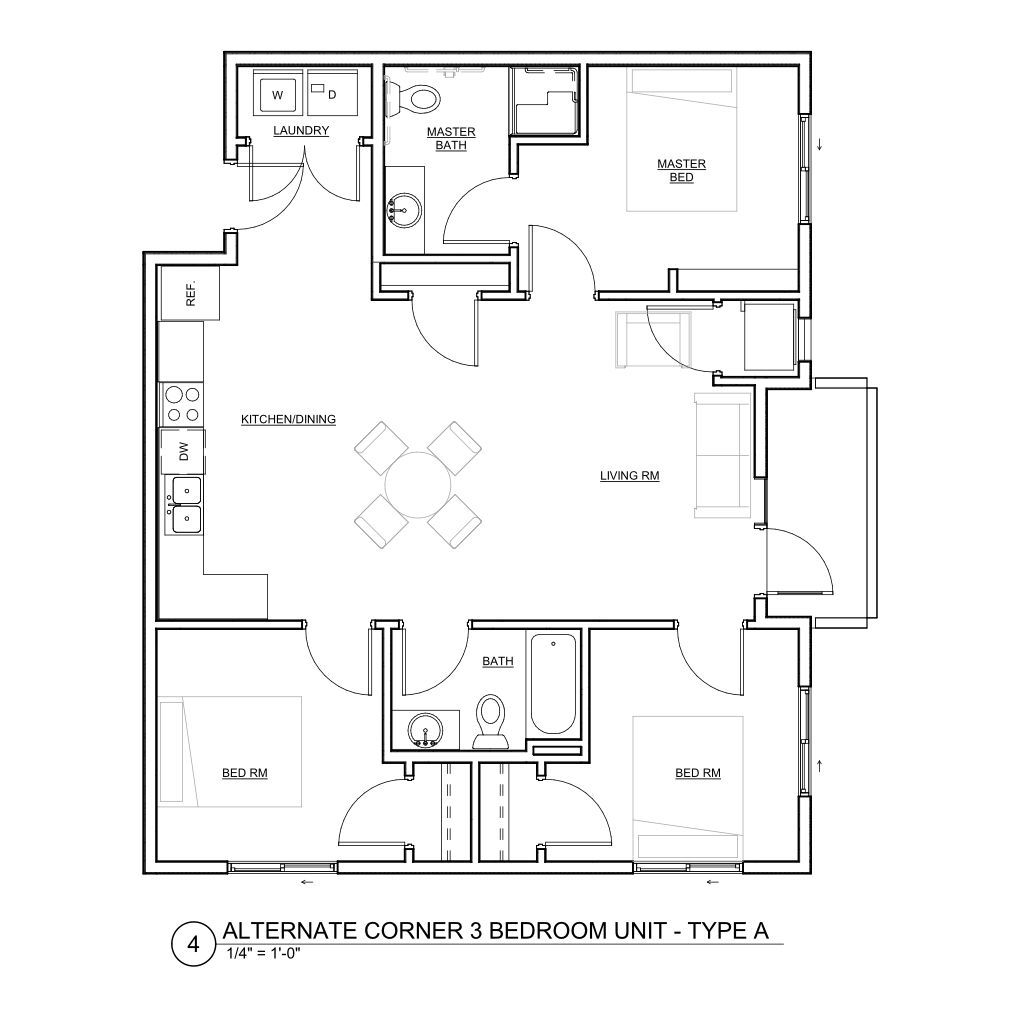 an alternate corner 3 bedroom unit type a floor plan