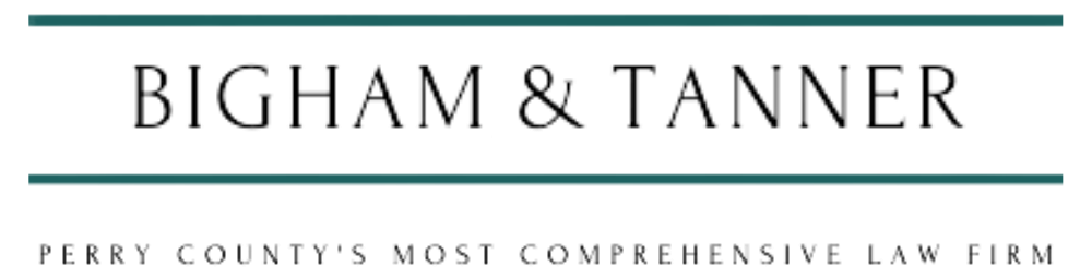 Bigham & Tanner law firm logo with tagline “Perry County’s most comprehensive law firm”