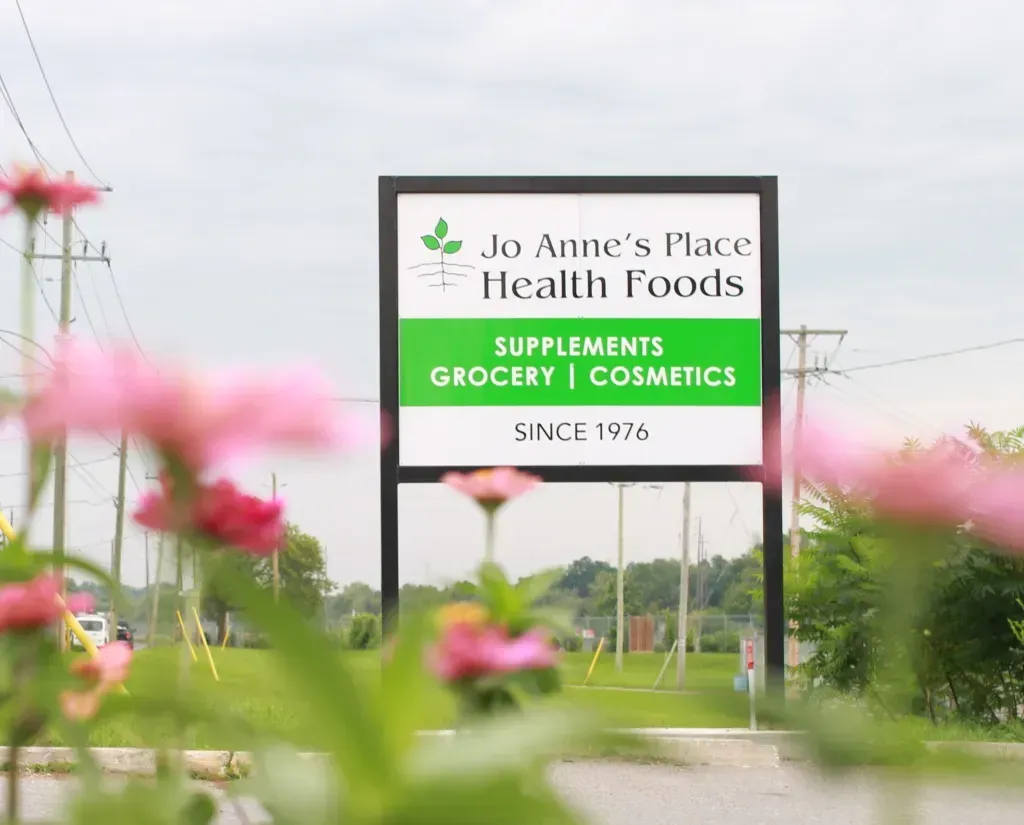 A sign for Jo Anne's Place Health Foods