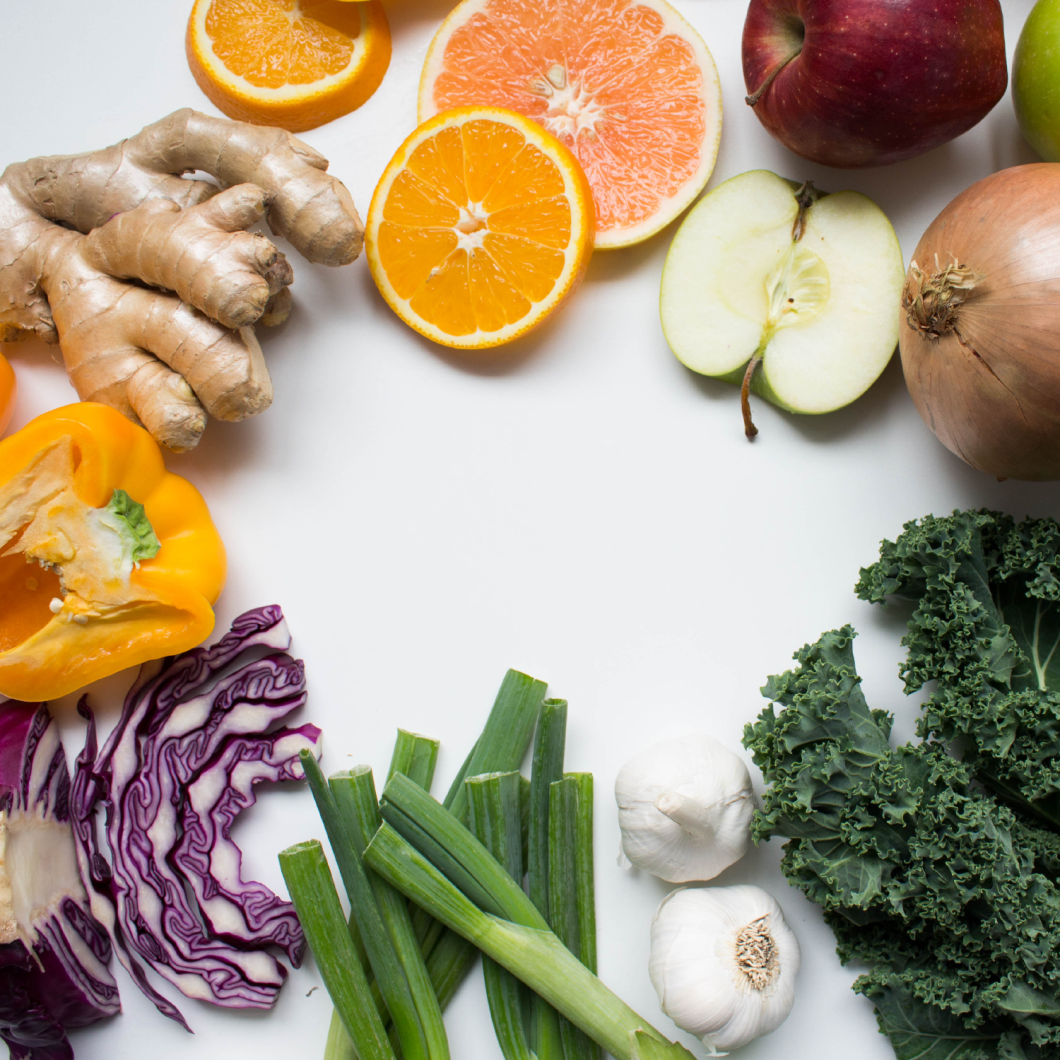 Various vegetables spread across a table