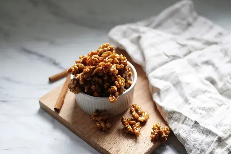 A Christmas treat sits in a bowl on a table