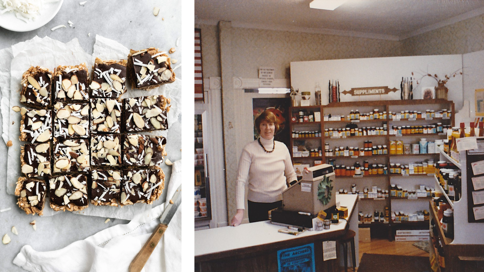 Chocolate almond squares on the left and on the right is the old Jo Anne's