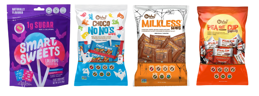 Smart Sweets, Whey Chocolate Choco No No's, Whey Milkless Minis and other candy and chocolate treats.