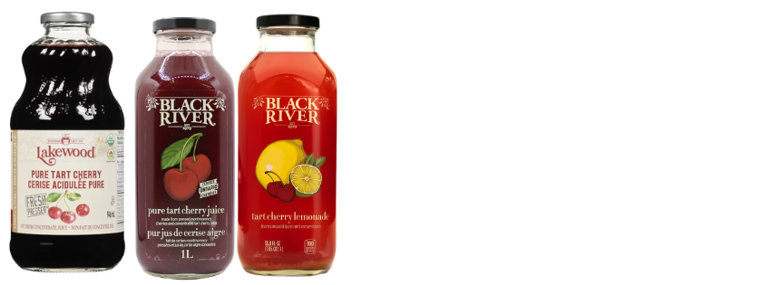 A bottle of Black River Tart Cherry Juice and a bottle of Black River Tart Cherry Lemonade sit against a white background