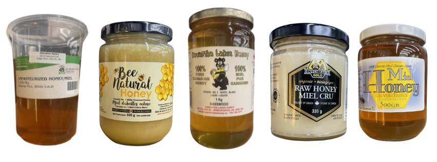 A display of the many honey options offered by Jo Anne's Place