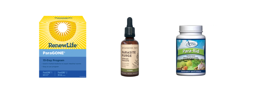 A display of parasite treating products from Jo Anne's Place