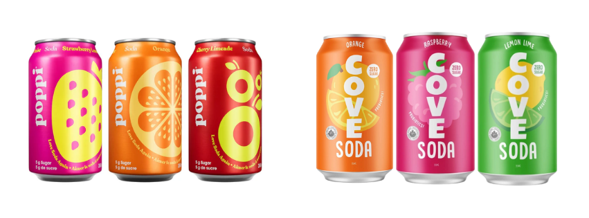 Cans of Poppi and Cove Soda