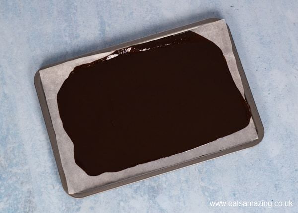 chocolate on tray with parchment paper