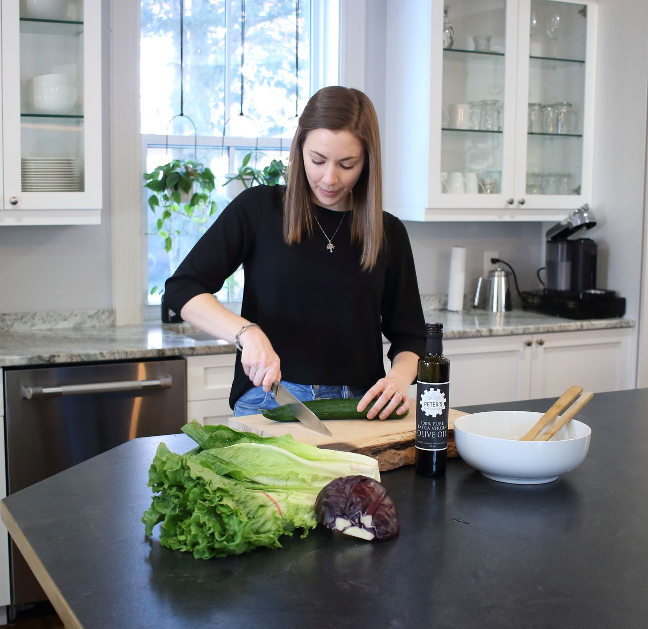 Our Nutritionist, Rebecca, making food in a kitchen