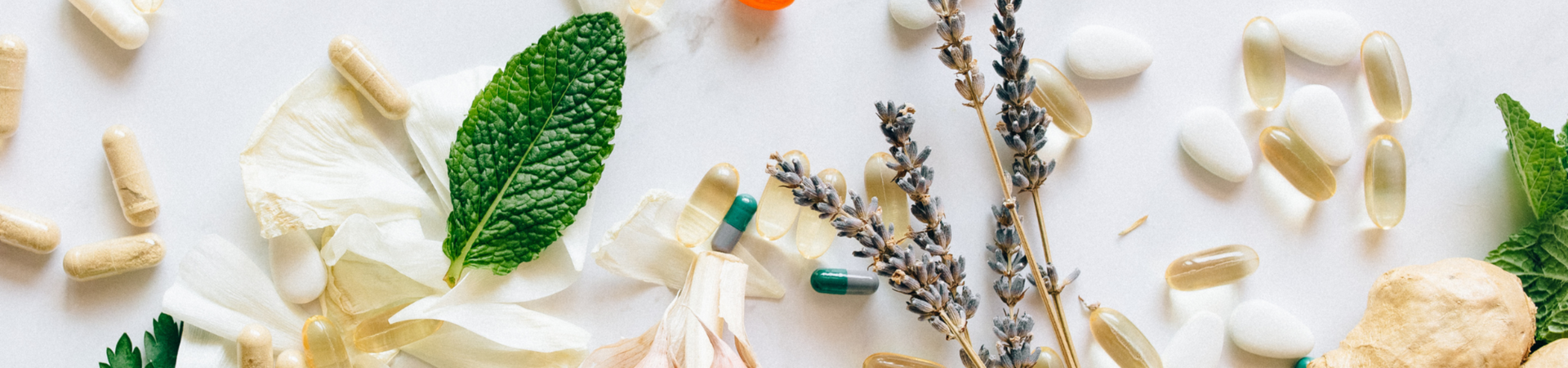 supplements, leaves, and lavender