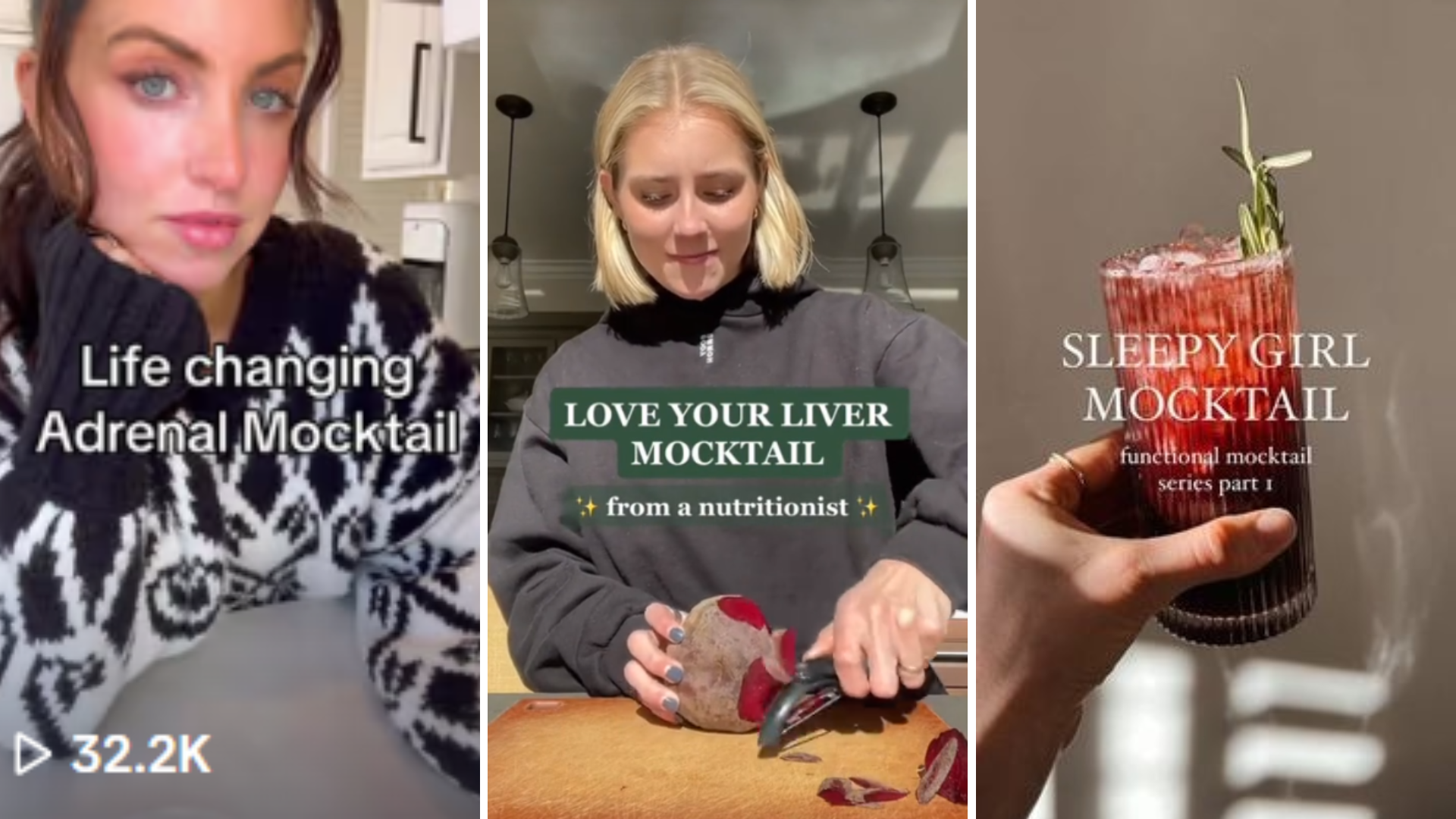 A collage of people on TikTok creating Mocktails