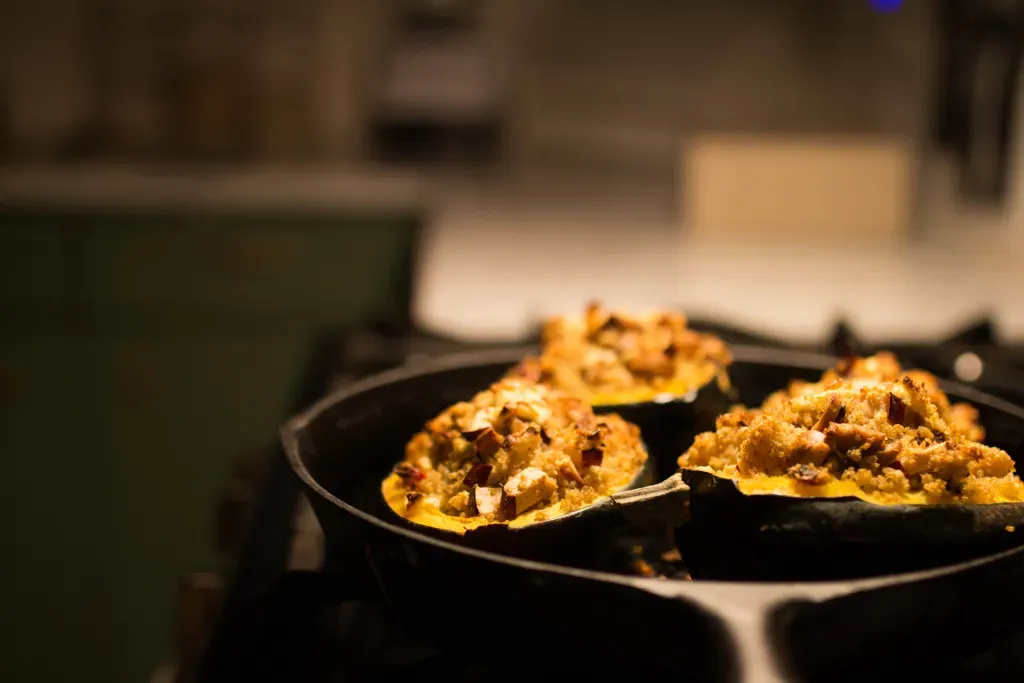 Eggplant being cooked in a pan