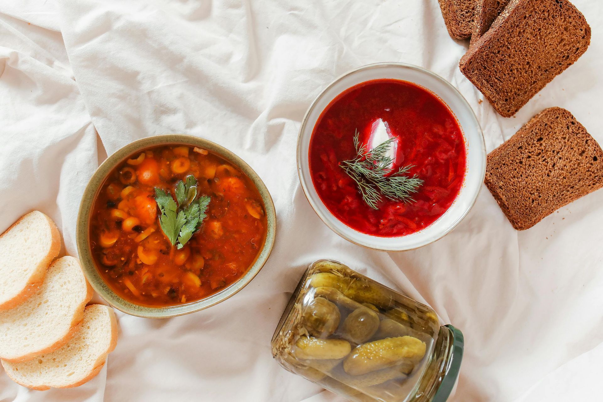 Soup, bread, pickles