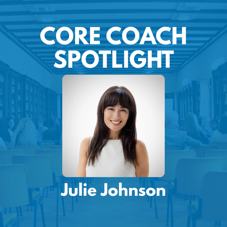 Core Coach Spotlight graphic with Julie Johnson portrait on blue background