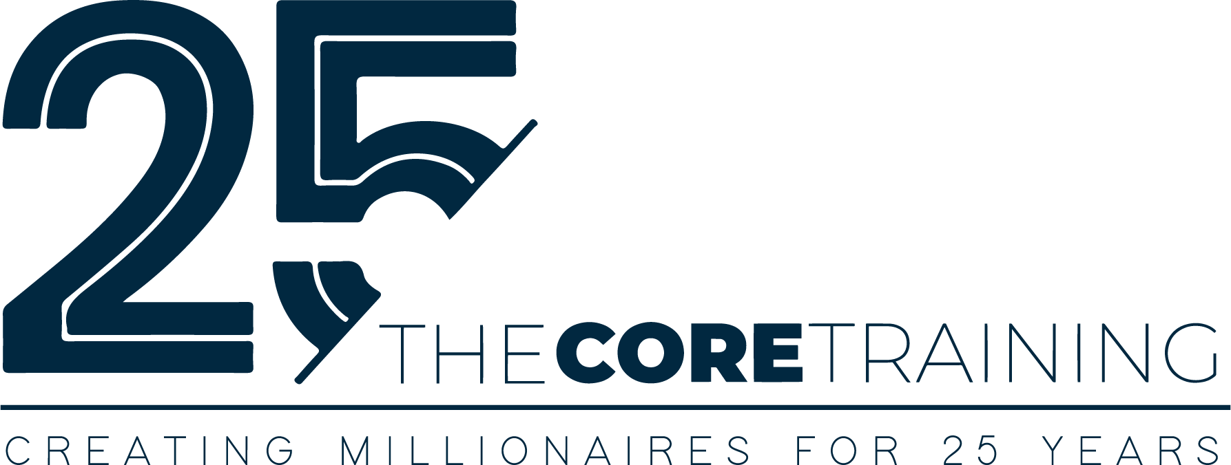 25th anniversary logo for The Core Training with white and dark blue text on a light background