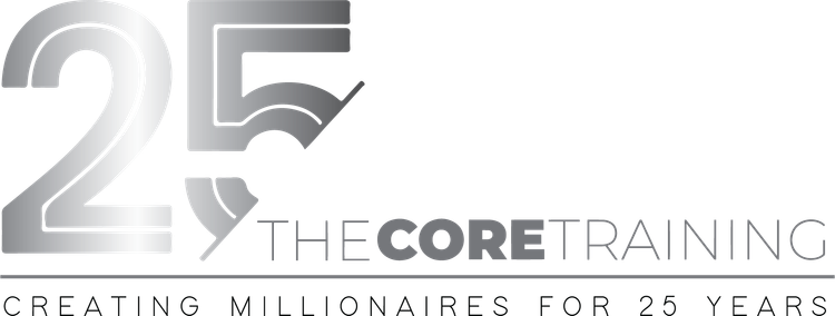 25th anniversary logo for The Core Training in silver and black on a white background