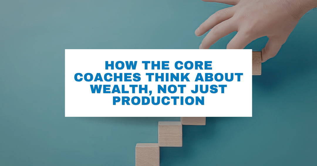Hand stacking wooden blocks into a rising staircase, representing how The CORE builds long-term wea