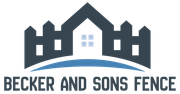 Becker and Sons Fence logo with a dark gray fence and house icon over blue wave lines.