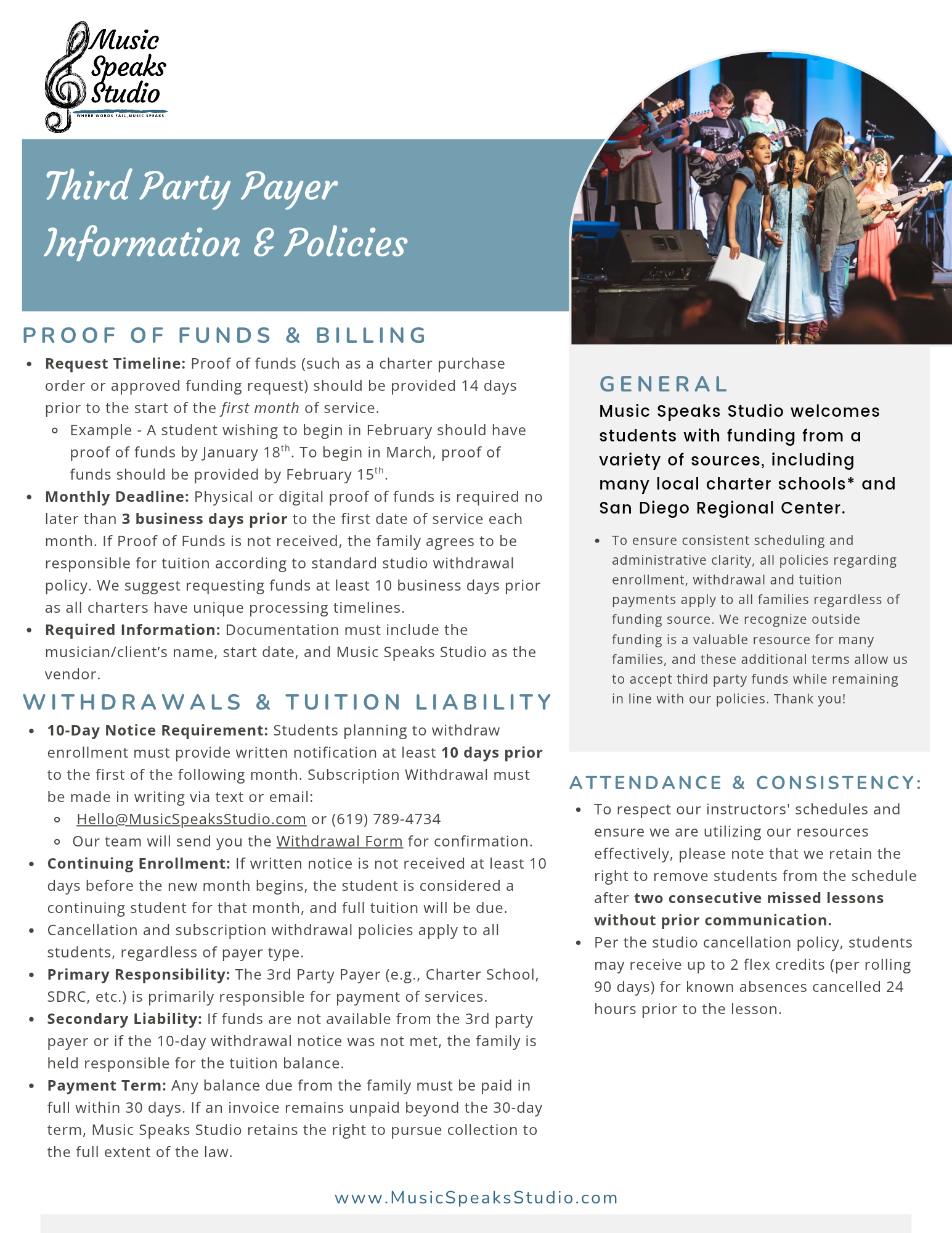 A table listing service information, including names, descriptions, costs, and notes.