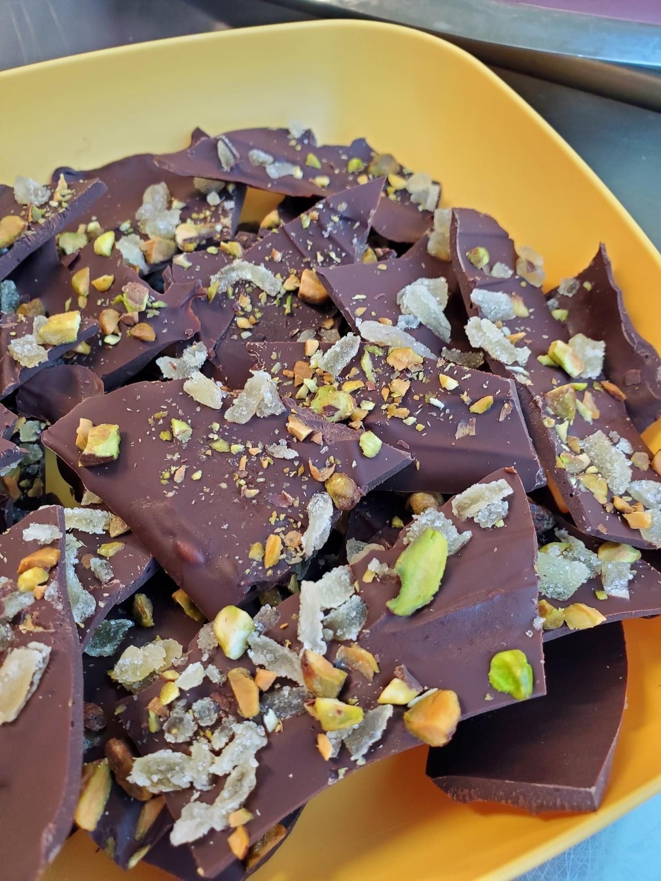 Dark chocolate Ginger pistachio bark