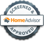 HomeAdvisor approved badge with gray seal and orange house logo