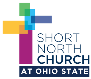 Short North Church at Ohio State logo with colorful cross design and blue text