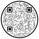 Circular black-and-white QR code with three corner markers and a small web address at the bottom.
