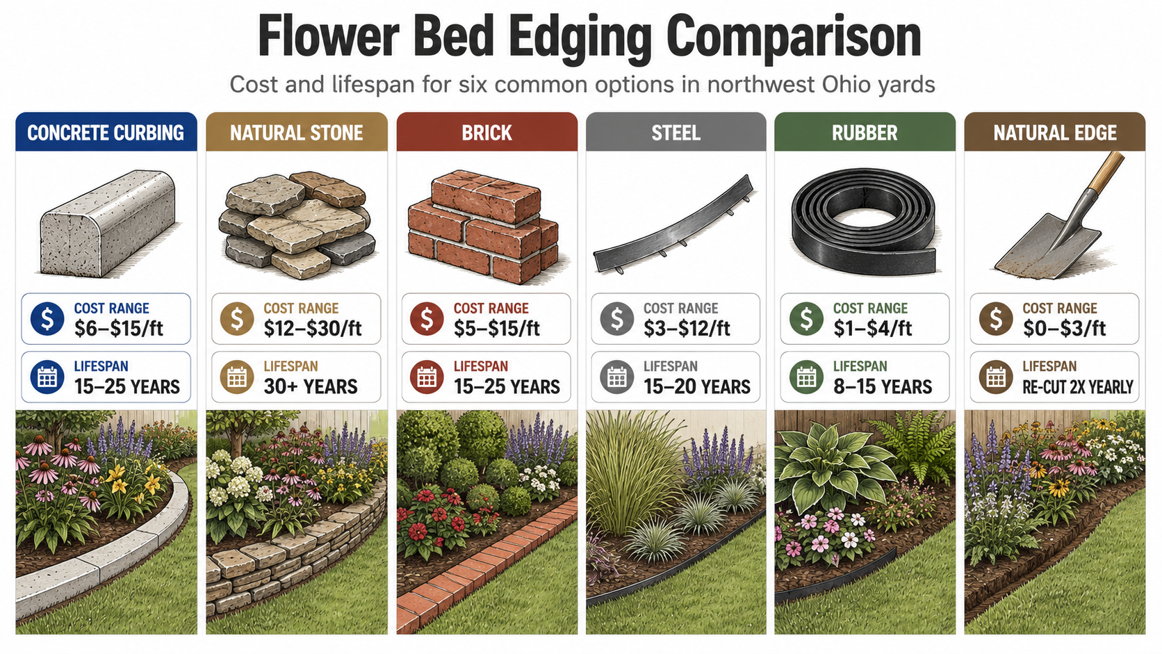 Decorative concrete curbing flower bed edging