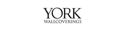 The logo for york wallcoverings is black and white.