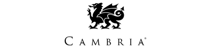 A black and white logo for cambria with a dragon on it