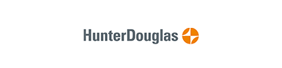 The hunter douglas logo is on a white background