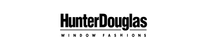 A black and white logo for hunter douglas window fashions