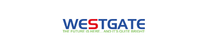 A blue and red logo for westgate on a white background