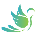 Stylized bird logo with a gradient transitioning from teal to green, featuring abstract wing and tail shapes.