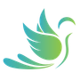 Stylized bird logo with a gradient transitioning from teal to green, featuring abstract wing and tail shapes.